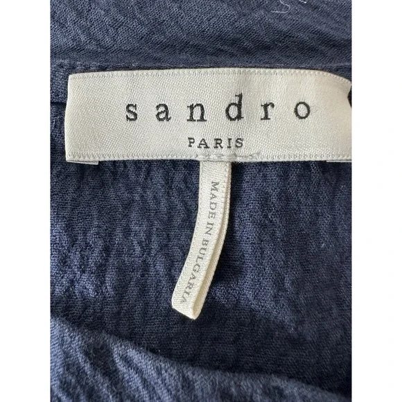 Sandro Paris Long Top Women's Large Long‎ Sleeve Navy Stretch Designer Career - Picture 3 of 8